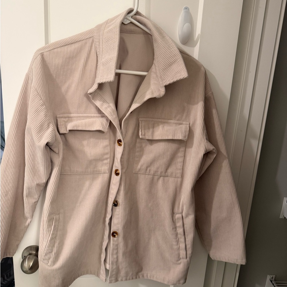 Beige Corduroy Shacket Jacket - Women's